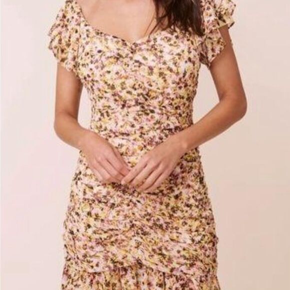 Anthropologie ASTR Dress Size Medium Shirred Flutter Mini‎ Floral Ruffle Ruched - Picture 1 of 10